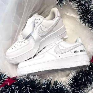 Custom Wedding Bride Sneakers / Personalized Air Force One Unique Wedding Gift / Pearl Wedding Shoes / Custom Wedding Shoes/ Customizable