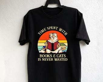 Retro Books and Cats PNG – Funny Cat Shirt Design (Digital Download)