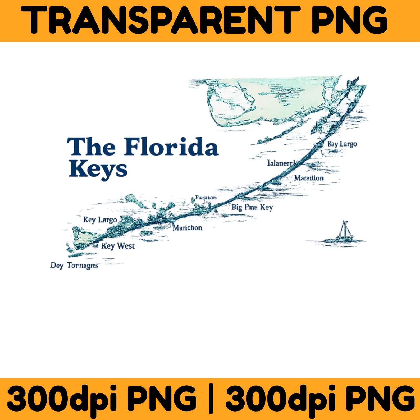 Florida Keys Map PNG, Key West Transparent Outline Sublimation - Etsy