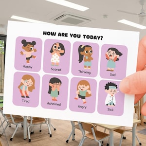 Feelings Chart for Kids Emotional Learning Flashcards “How Are You Today” Poster for Classrooms or Home