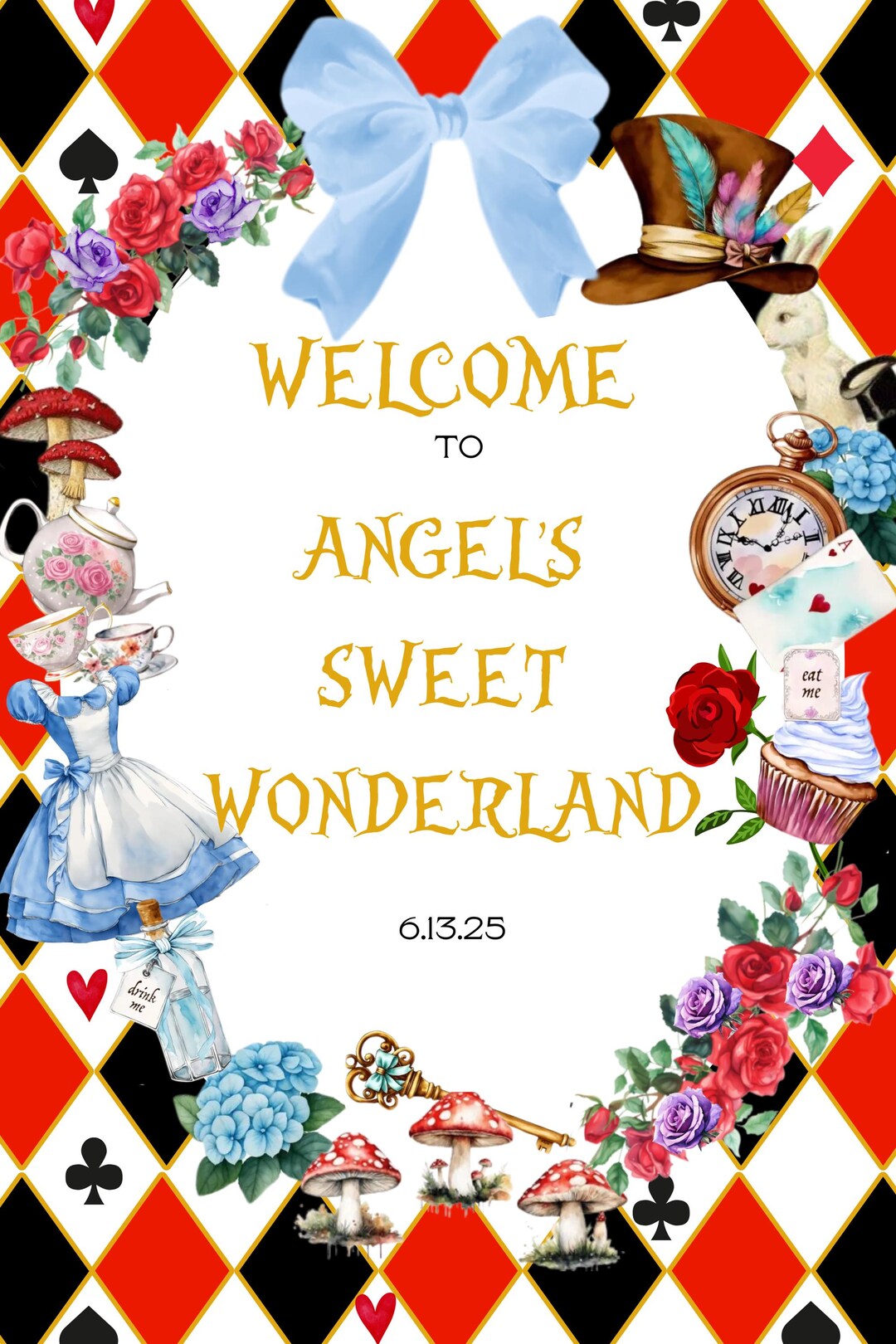 Alice Sign Alice in Wonderland Welcome Sign , Customizable Template - Etsy