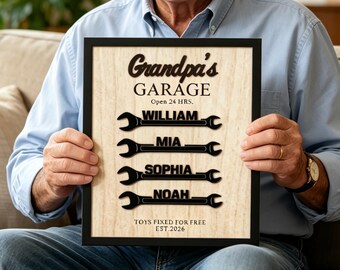 Gepersonaliseerde opa-garagebord met kindernaam, bord 'Papa Tools', bord 'Papa Workshop', Vaderdagcadeau voor opa opa, verjaardagscadeau vader