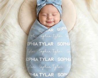 Personlig inbäddad filt för baby, Anpassat namninbäddset med mössa och rosett, Babyshower-present, Anpassad coming home-outfit, Babypresent som souvenir
