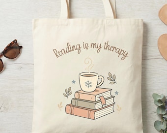Bolsa de lona "Leer es mi terapia", regalo para amantes de los libros, regalo para profesores