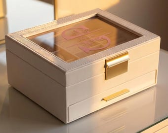 Joyero personalizado, organizador de joyas con tapa de cristal, regalo de dama de honor, regalo del Día de la Madre