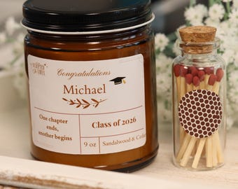 Personalized Graduation Candle Gift Set, Custom Candle & Matches Gift Set, College Grad Gift, Senior Gift, Congrats Graduation Gift