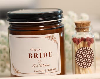 Chapter Bride Candle with Matches Box, Personalized Bridal Shower Gift, Engagement present, Wedding Gift, Bachelorette Gift Future Mrs. gift