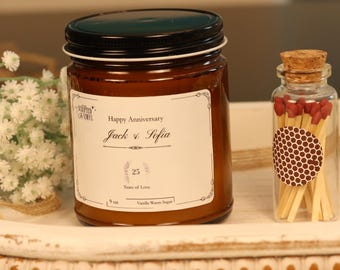 Custom Anniversary Candle Gift Set, Personalized Names Candle, Wedding Anniversary Gift for Couples, Elegant Gift Box