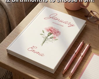 Diario de flores personalizado con el mes de nacimiento, cuaderno de tapa dura con nombre personalizado, regalo de cumpleaños personalizado para ella