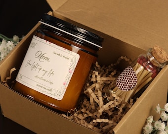 Personalized Mom Gift Box – Custom Candle & Match Jar Set, Mother’s Day Gift, Birthday Gift for Mom, Relaxation Self Care Box