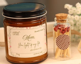Personalized Mom Gift Box – Custom Candle & Match Jar Set, Mother’s Day Gift, Birthday Gift for Mom, Relaxation Self Care Box