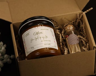 Personalized Mom Gift Box – Custom Candle & Match Jar Set, Mother’s Day Gift, Birthday Gift for Mom, Relaxation Self Care Box