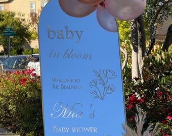 Vinilo decorativo personalizado para espejo de baby shower, letrero personalizado con nombre y fecha para el espejo, decoración para baby shower.