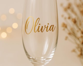 Calcomanía con nombre de vidrio personalizada, copa de champán personalizada, copa de vino con nombre personalizado, copa para fiesta de compromiso.