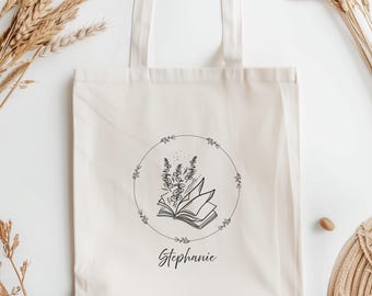 Bolsa de libros personalizada, bolsa de lona con nombre personalizado, regalo para lectores, regalo para amantes de los libros, bolsa para libros,