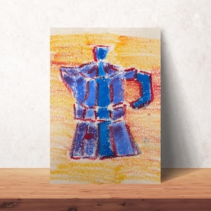 Blue-red coffee maker poster – Printable illustration – Retro and warm kitchen decor