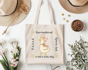 Silly Goose Christian Tote Bag, Saved Surrendered Spirit-led Humorous Bag, Lighthearted Funny Canvas Bag, Grocery Bag, Beach Tote