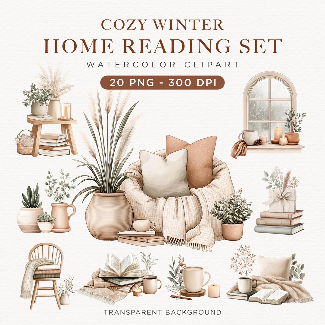 Cozy Winter Home Watercolor Clipart – Hygge Interior Set (PDF Download ...