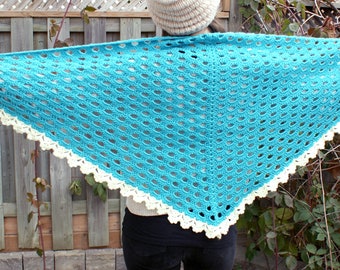 Crochet Blue Shawl Women, Crochet Wrap, Handmade crochet triangle Scarf, Ready to Ship