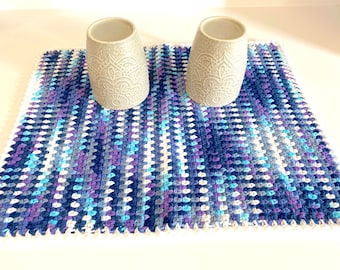 Cotton Kitchen Drying Dish Mat, Blue, White Handmade crochet placemat, multicolor, housewarming gift idea, Kitchen, Ready to Ship