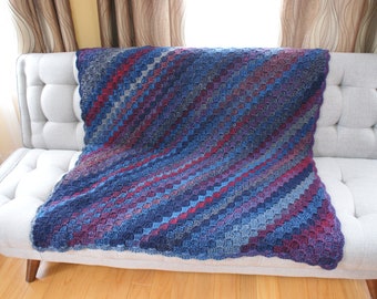 NEW Bulky Dark Blue Baby blanket, crochet throw, Handmade afghan, nursery, baby shower gift, Ready to Ship