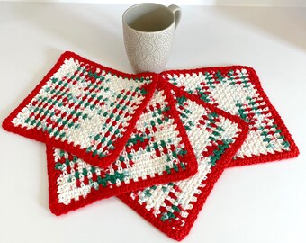 Cotton Kitchen dishcloths Handmade crochet, red, white, holidays, housewarming gift idea, Kitchen, Ready to Ship