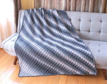 Grey Ombre Crochet Handmade Throw, C2C, corner to corner Afghan, sofa blanket, bedspread, Gift Idea, Ready to Ship