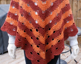 Crochet Poncho Women, Virus, Handmade crochet Wrap, Sweater, Orange, Copper, Boho, Ready to Ship