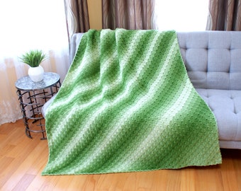 Green Ombre Crochet Handmade Throw, C2C, corner to corner Afghan, sofa blanket, bedspread, Gift Idea, Ready to Ship