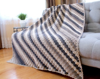 Brown Ombre Crochet Handmade Throw, C2C, corner to corner Afghan, sofa blanket, bedspread, Gift Idea, Ready to Ship