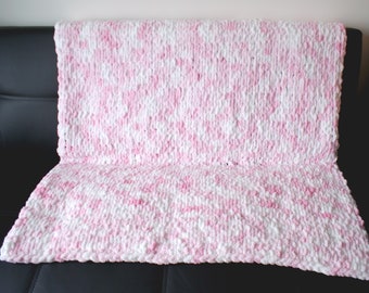 Clouds Baby blanket, hand knitted throw, Handmade afghan, nursery, baby shower gift, blue, white, pink, twins, Ready to Ship