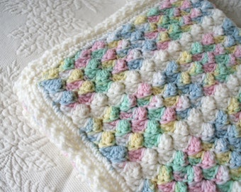 Playful Colors Baby Blanket, crochet Throw, Handmade, nursery, gift idea, medium weight, multi color, Ready to Ship