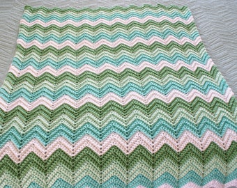 NEW Crochet Baby Blanket Newborn Chevron blue white green throw Baby Shower Gift Nursery decor Baby bedding travel blanket