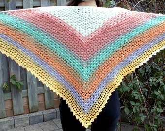 Crochet Colorful Shawl Women, Crochet Wrap, Handmade crochet triangle Scarf, Ready to Ship