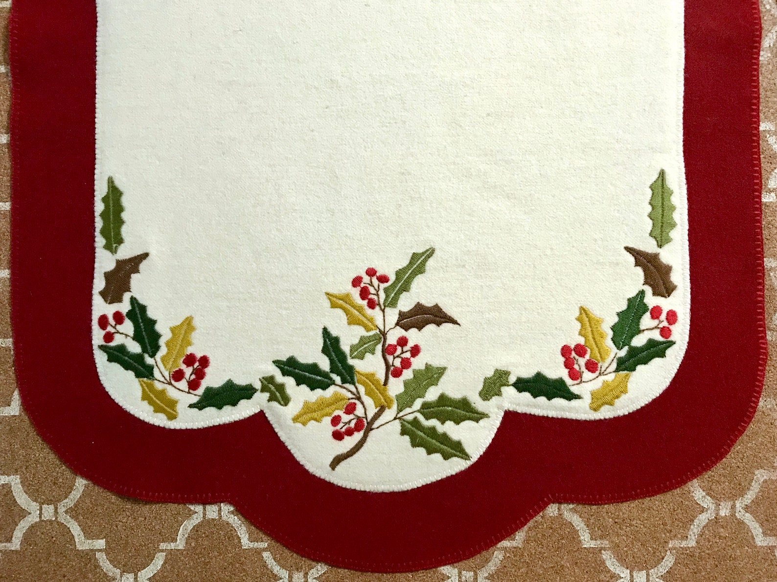 Wool Embroidered Holiday Table Runner Machine Embroidery Etsy