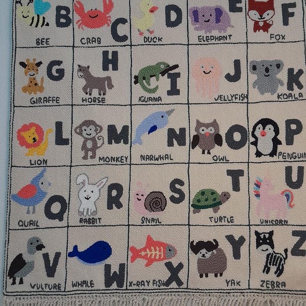 Tapiz de pared con alfabeto ABC hecho a mano, decoración infantil, tapiz educativo para habitación infantil.