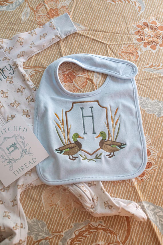 Monogramed Mallard Baby Boy Crest Bib