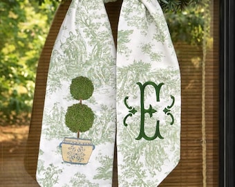 Topiary Green Toile Embroidered Monogramed Wreath Sash
