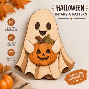 Patrón de marquetería de madera espeluznante, plantilla de Halloween para sierra de calar, patrón de fantasma espeluznante en PDF (descarga digital)