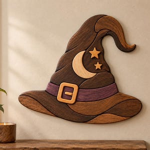 Häxhatt Intarsia Mönster, Halloween Rullsågsmall | PDF, SVG, JPG Digital Nedladdning