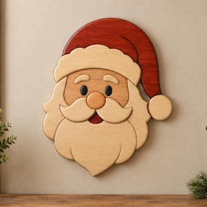 Modèle d'intarsia du Père Noël, gabarit de scie à chantourner de Noël, motif du visage du Père Noël (téléchargement numérique)