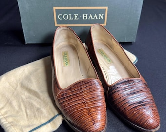 Vintage Cole Haan Vintage Lizard Skin Loafers Brown W3781 Made in Italy Mens 8 M