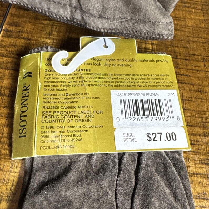Vintage NOS Women's Isotoner Brown Suede Gloves Knit Lined 1998 Water Resistant image 4