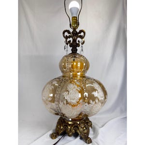 Carl Falkenstein MCM 3Way Hollywood Regency Amber Glass Bubble Floral Rose Lamp