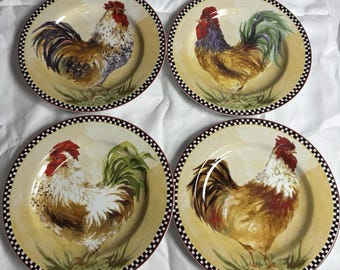 Sakura Chanticleer Salad Plates Set of 4 Rooster Chicken 8 1/8" Stoneware VTG