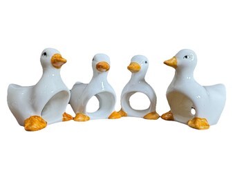 4 adorables servilleteros de cerámica blanca con forma de pato o ganso, estilo vintage y estilo casa de campo.