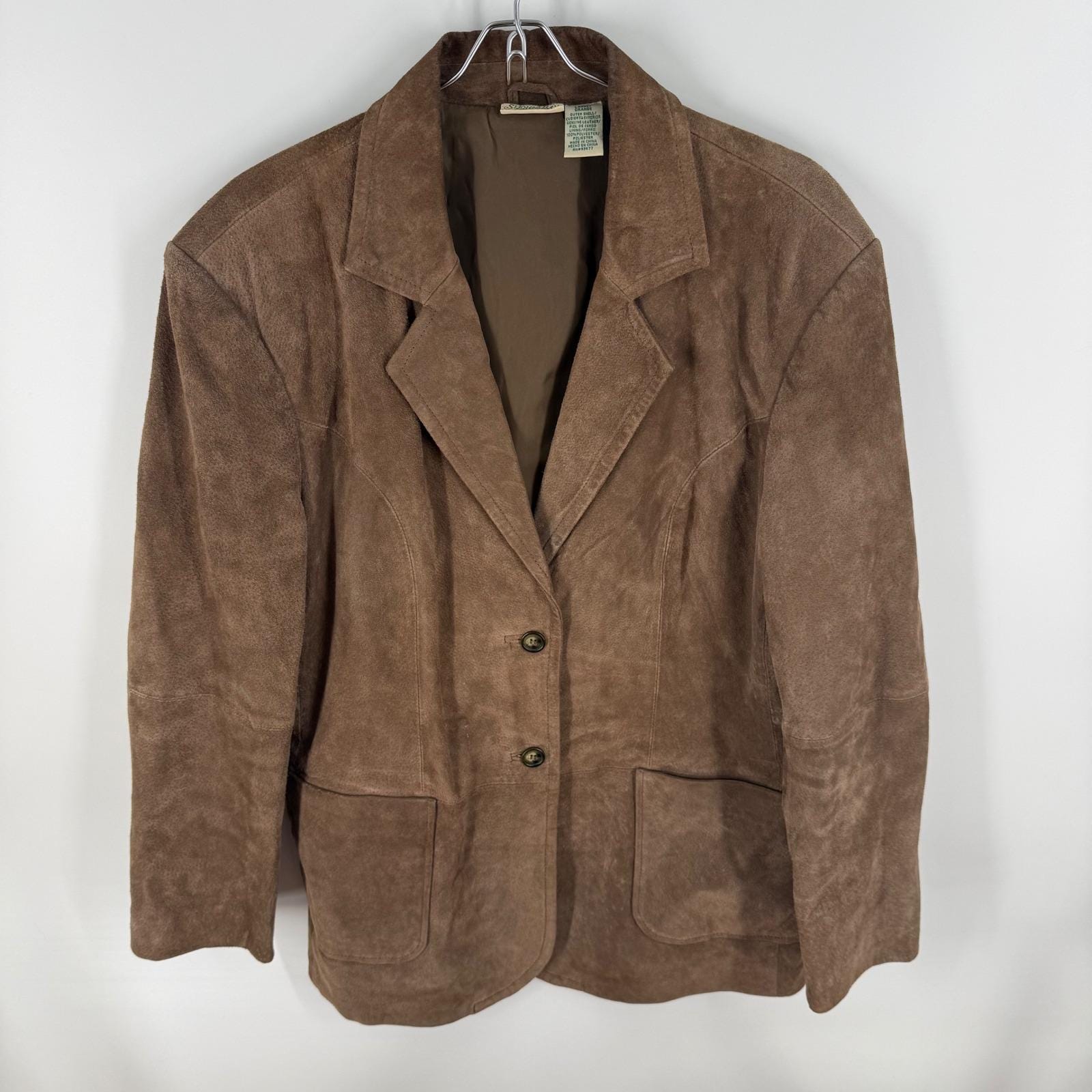 Veste Vintage St. John's Bay Femme Taille 2XL - Cuir Daim Marron - Longueur Midi - Années 90
