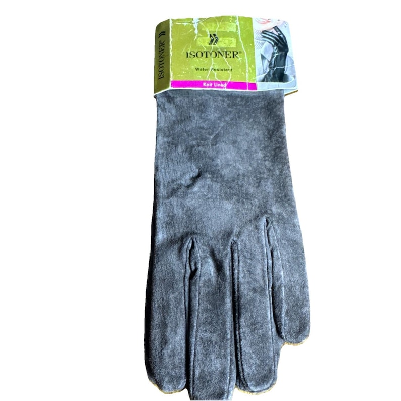 Vintage NOS Women's Isotoner Brown Suede Gloves Knit Lined 1998 Water Resistant image 1