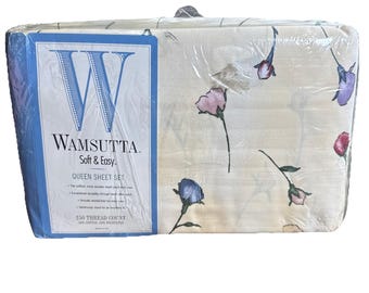 Juego de sábanas NOS Vtg Wamsutta Soft & Easy de 4 piezas, tamaño Queen, con estampado floral de rosas, estilo cottagecore de los 80, fabricado en EE. UU.