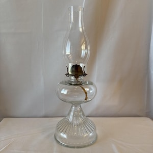 P & A Risdon Clear Glass Hurricane Oil Lamp With Eagle Burner 17.75&quot; H 5.5&quot; W